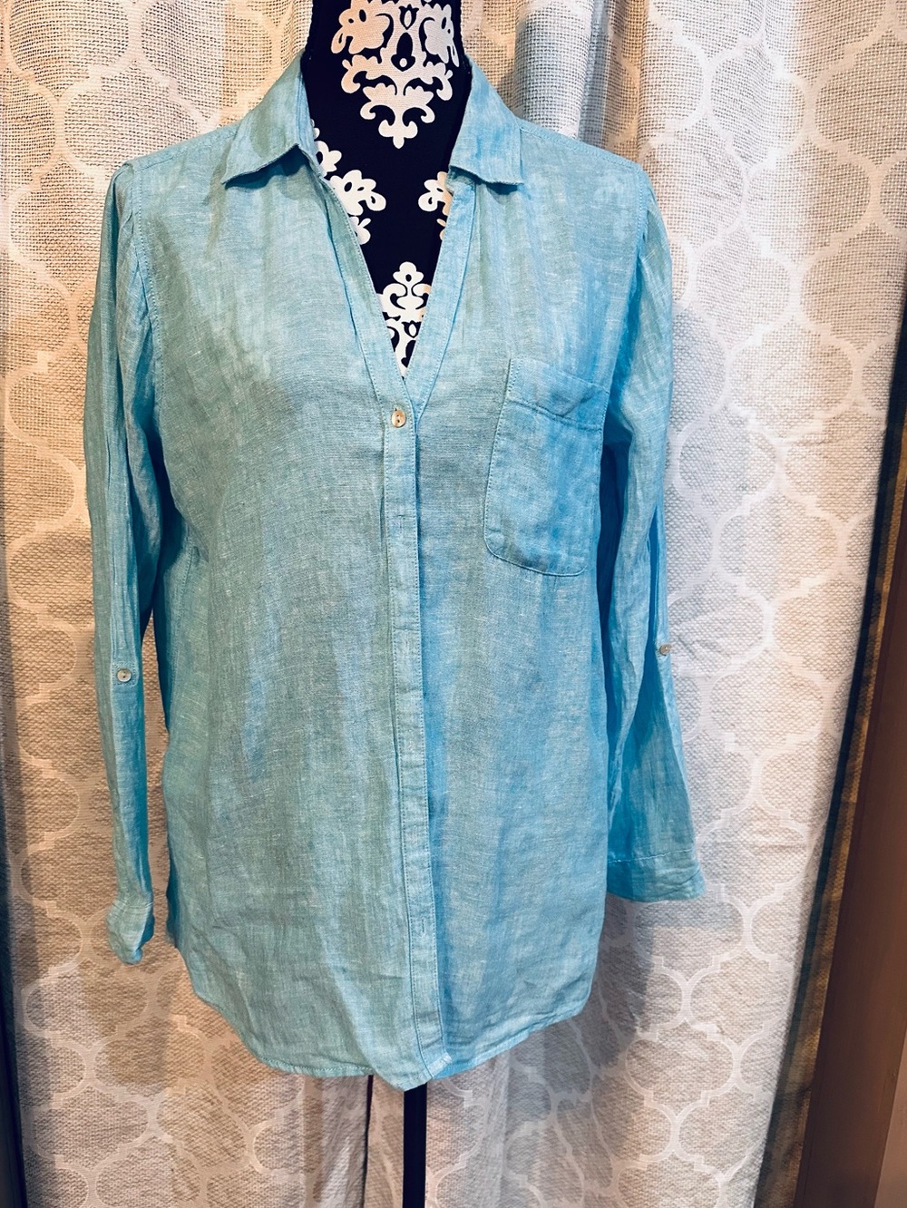 Sigrid Olsen Teal  Linen Button-Front Women's Shirt size M